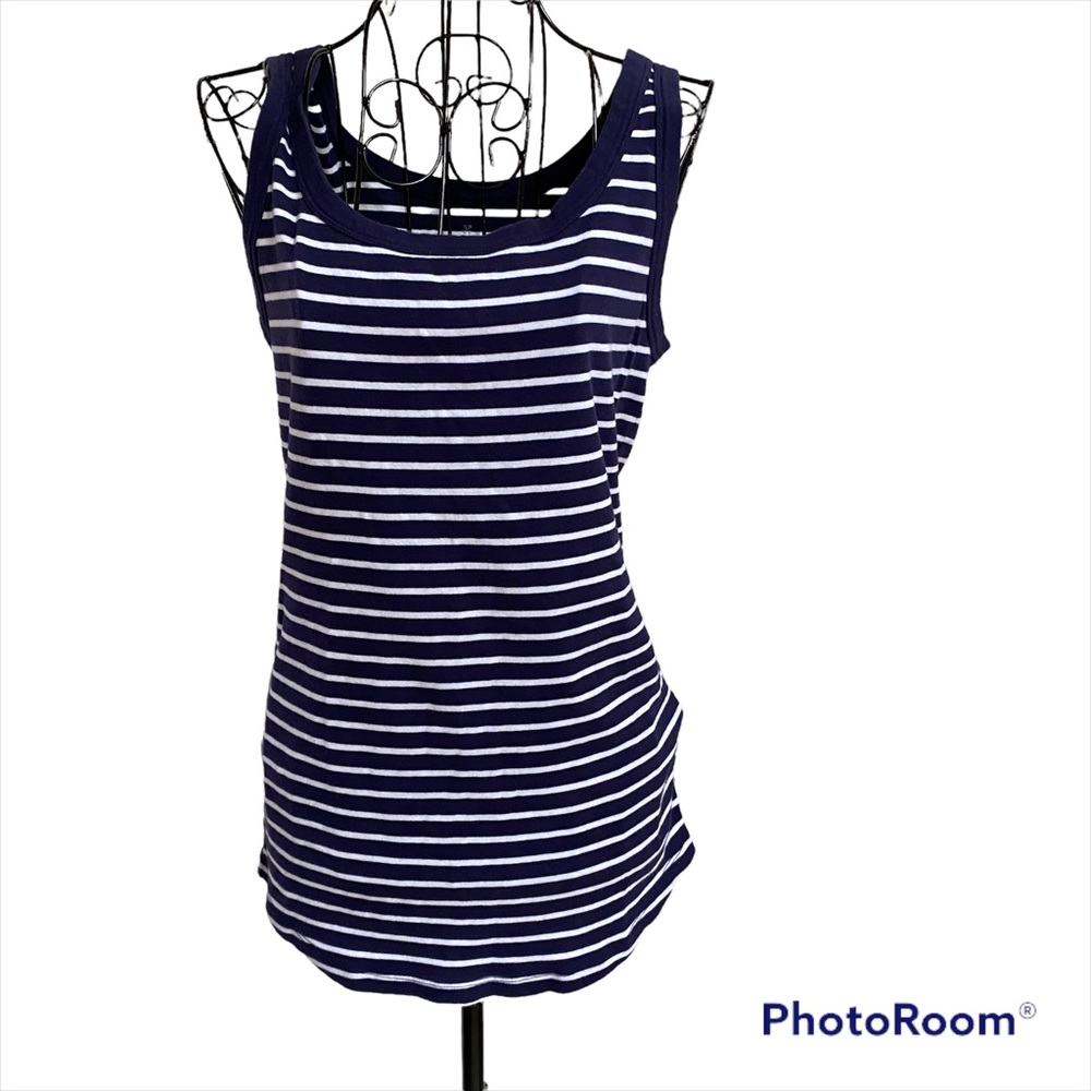 Caslon Navy and White Striped Tank Top Size M